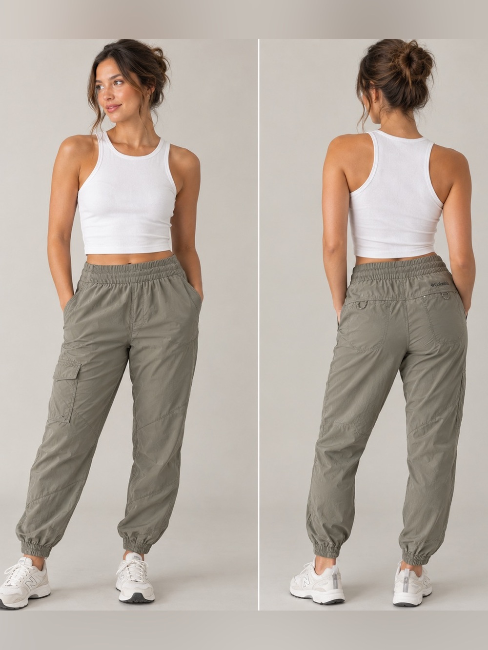 Columbia Women's Light Taupe-green Elastic Waist Cargo Joggers